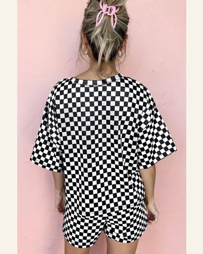 2 Piece Outfits Casual Checkered Top and Short, view 2