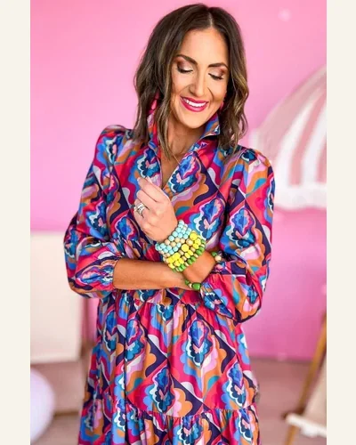Fall Dresses Casual Abstract Geometric Print Long Sleeve, view 4