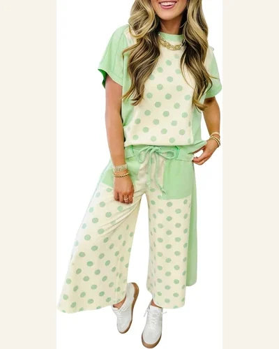 2 Piece Outfits Color Block Patchwork Polka Dot Set, view 4