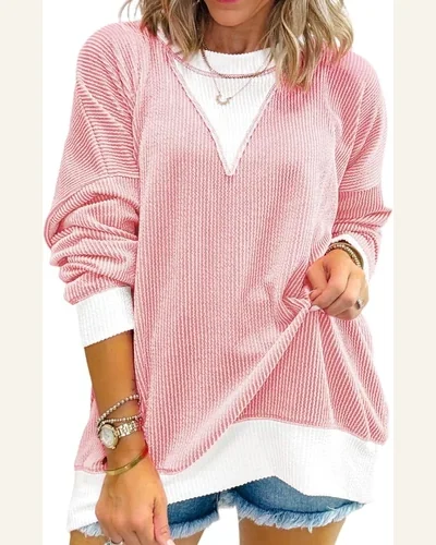 Tunic Tops Casual Peach Blossom Corded Colorblock Drop, view 1