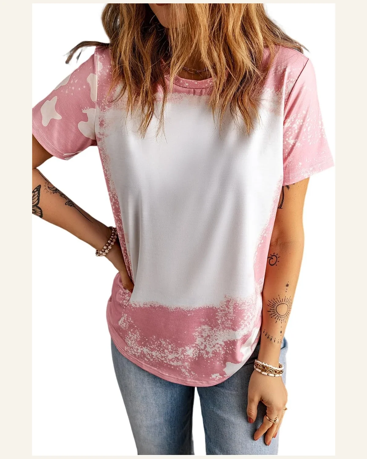 Short Sleeve T Shirt Casual Pink Tie Dye by SELINK