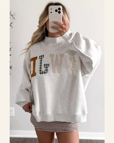 WWJD Embroidered Graphic Mock Neck Sweatshirt Top, view 3