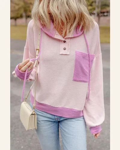 Tunic Tops Casual Light Pink Corded Colorblock Patch, view 4