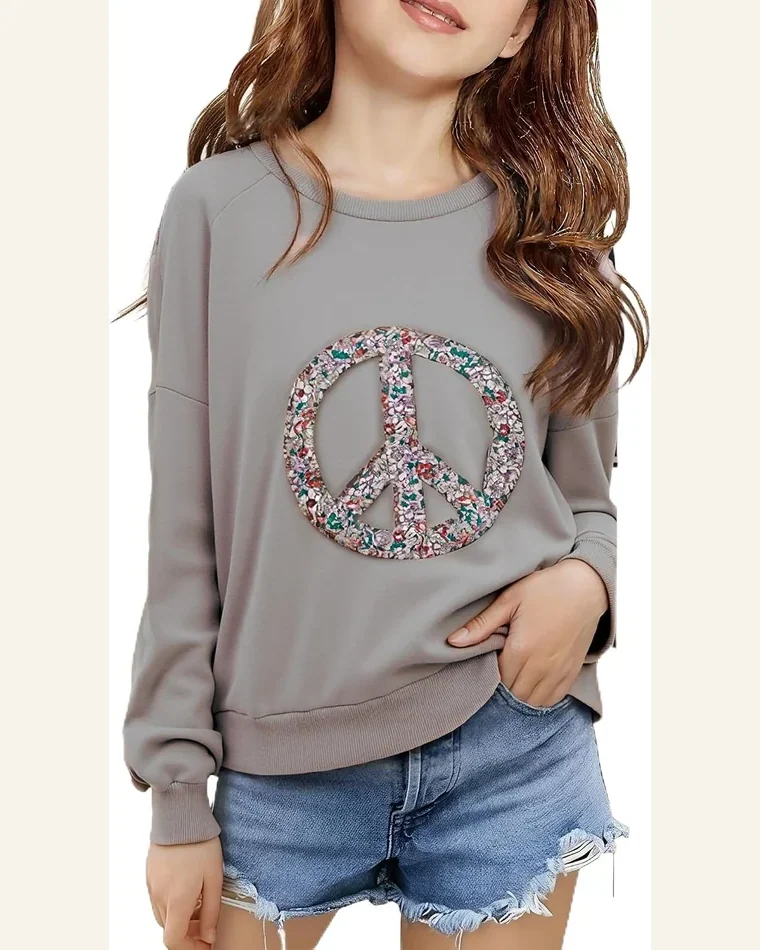 Girls Long Sleeve Tops Peace Sign Shirts Floral by SELINK