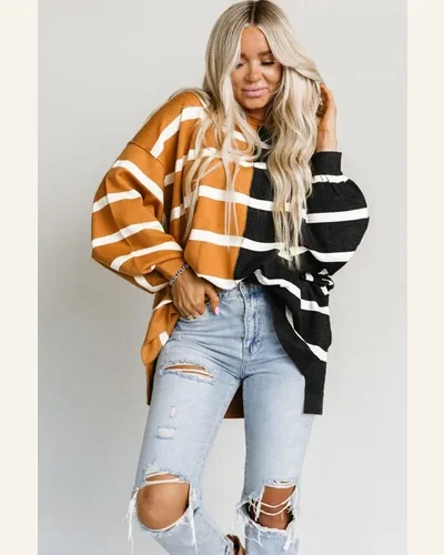 Tunic Tops Casual Stripe Oversized Contrast Printed Dropped, view 3