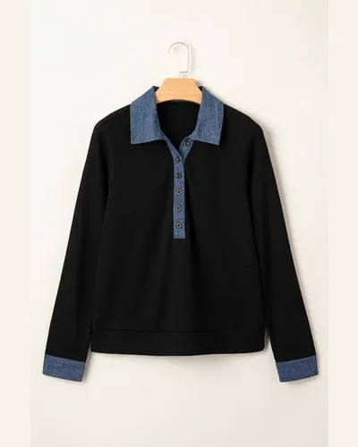 Textured Knit Patchwork Long Sleeve Tunic Top, view 3