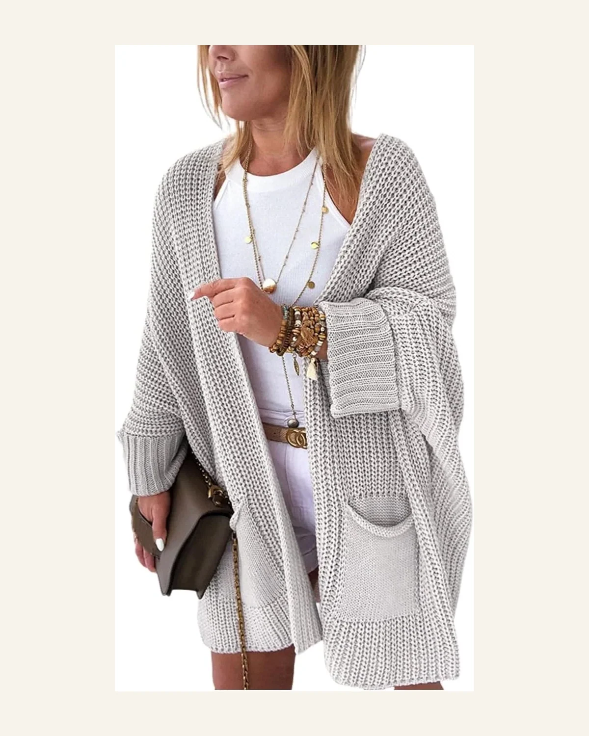 Cardigan Sweater Casual Oversized Fold Over Sleeve Open by SELINK