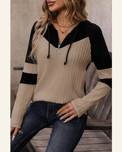 Tunic Tops Casual Parchment Textured Colorblock Long Sleeve, view 3
