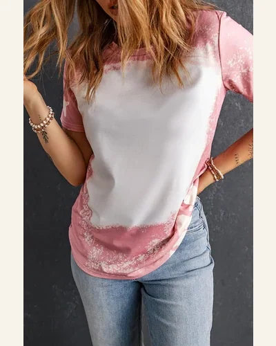 Short Sleeve T Shirt Casual Pink Tie Dye, view 4