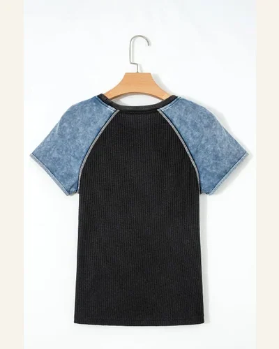 Waffle Knit Color Block Short Sleeve T-Shirt Carbon, view 3