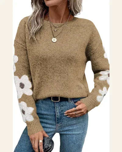 Pullover Sweater Tops Casual Jet Stream Flower Sleeve, view 1