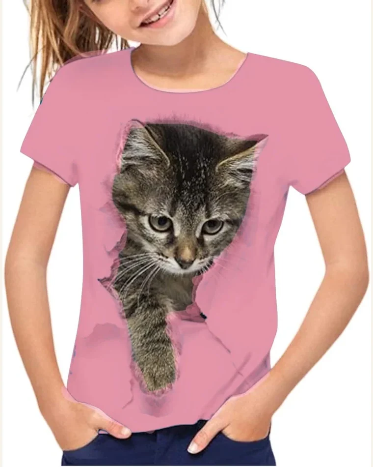 Girls Short Sleeve Casual 3D Graphic T Shirts by SELINK