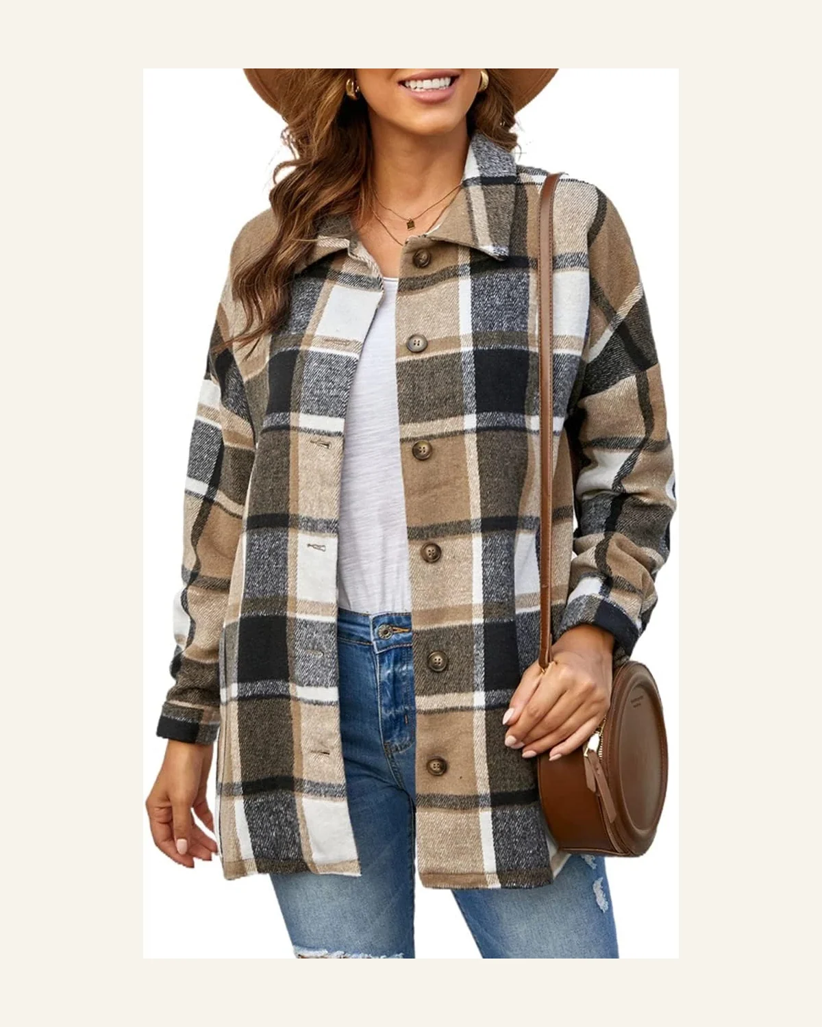 Long Sleeve Flannel Shirts Button Down Shacket Jacket by SELINK