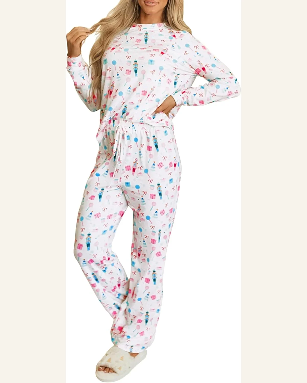 Christmas Pajamas Santa Claus Striped Print Long Sleeve Set by SELINK