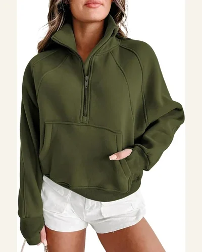 Pullover Sweatshirts Half Zip Cropped Casual Long Sleeve, view 4