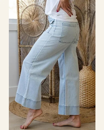 Casual High Waisted Jeans Button Pocket Wide Leg, view 2