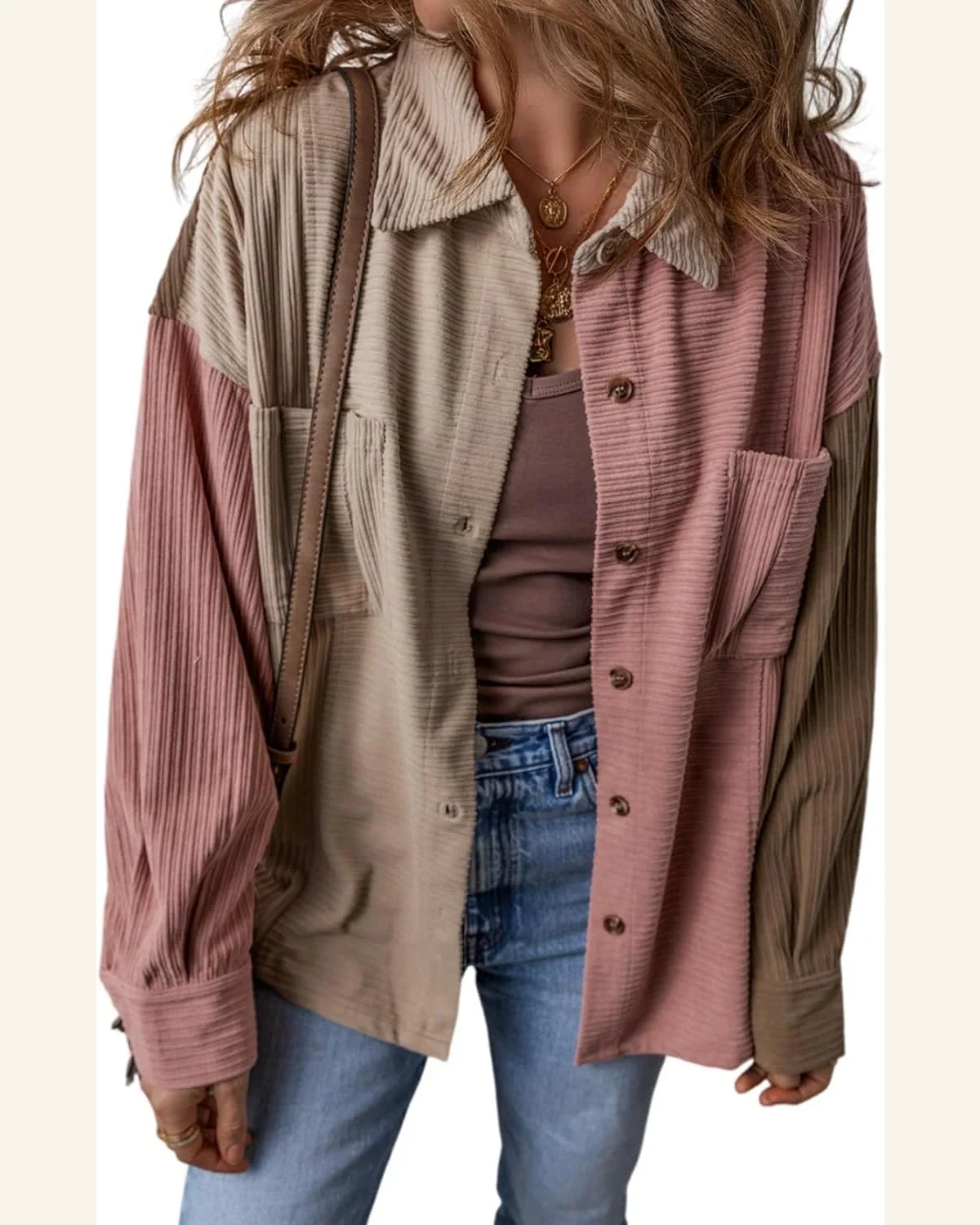 Shacket Jacket Casual Mineral Red Color Block Chest by SELINK