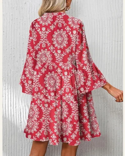 Long Sleeve Dresses Casual V Neck Tribal Mini, view 2