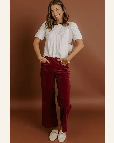 Casual Loose Corduroy Burgundy Pants High Waist Straight, view 2