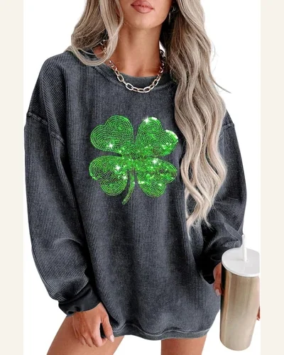 St Patricks Day Sweatshirt Sequin Graphic Crewneck Drop, view 1