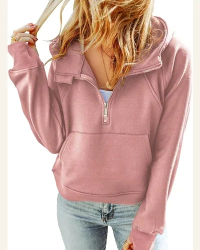 Hoodies Cropped Half Zip Pullover Thumb Hole Long, view 4