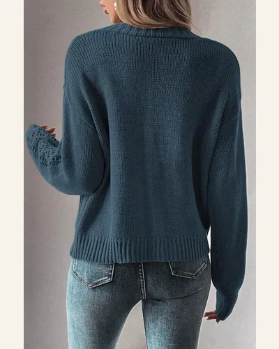 Cardigan Sweater Basic Real Teal Open Knit Drop, view 2