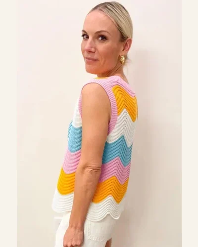 Tank Tops Casual Multicolour Striped Scalloped Hem Knitted, view 4