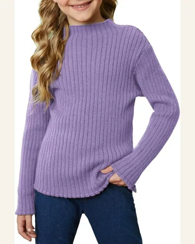 Girls Casual Puff Long Sleeve Sweaters Crewneck Rib, view 3