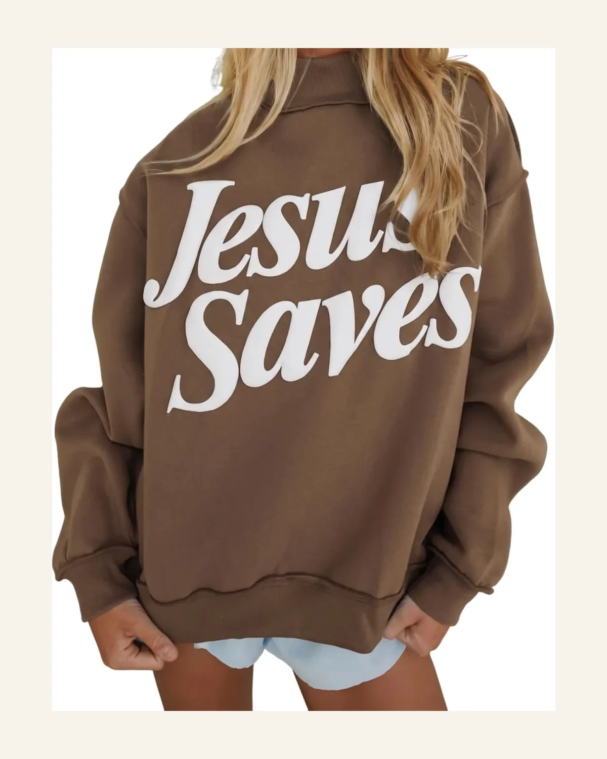 Jesus Saves Sweatshirt Stand Neck Baggy Pullover by SELINK