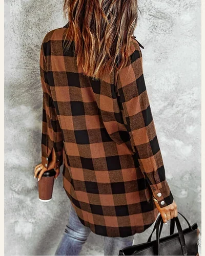 Casual Long Sleeve Button Down Long Flannel Shirts, view 3