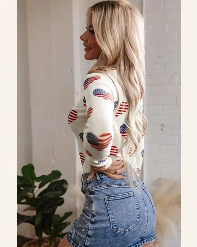 Bodysuit Casual White Americana Glitter Mesh Long Sleeve, view 3