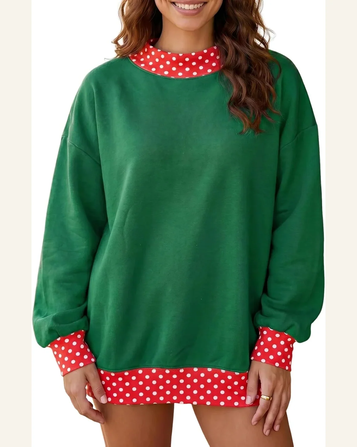 Colorblock Polka Dot Oversized Sweatshirt Pullover Patchwork Tops by SELINK