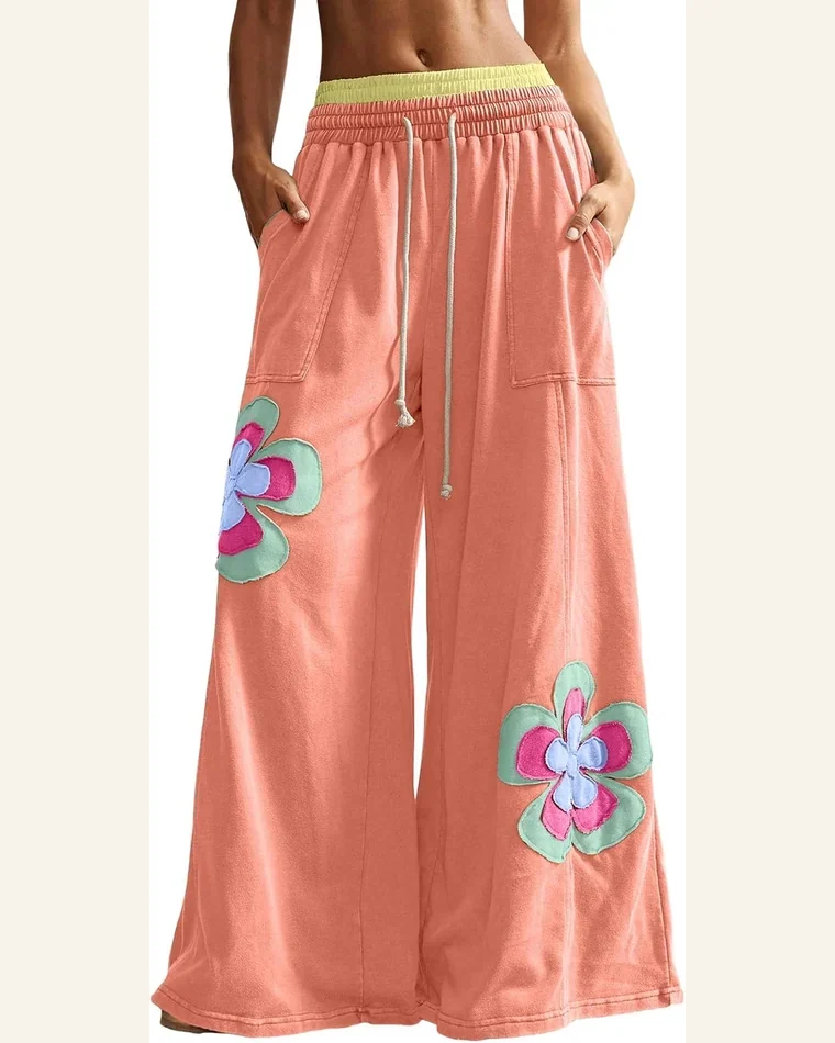 Patchwork Pants Colorful Flower Trousers Grapefruit by SELINK