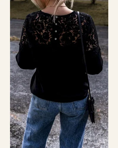 Tunic Tops Elegant Black Lace Crochet Patchwork, view 2