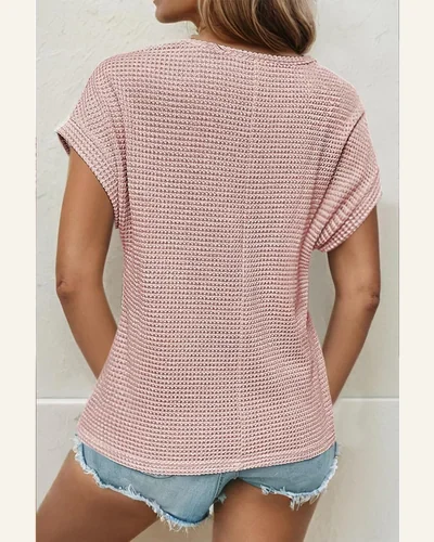 Summer Tops Short Sleeve Crewneck Waffle Knit Shirts, view 2