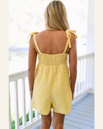 Casual Shoulder Tie Smocked Back Wide Leg Jumpsuits, view 2