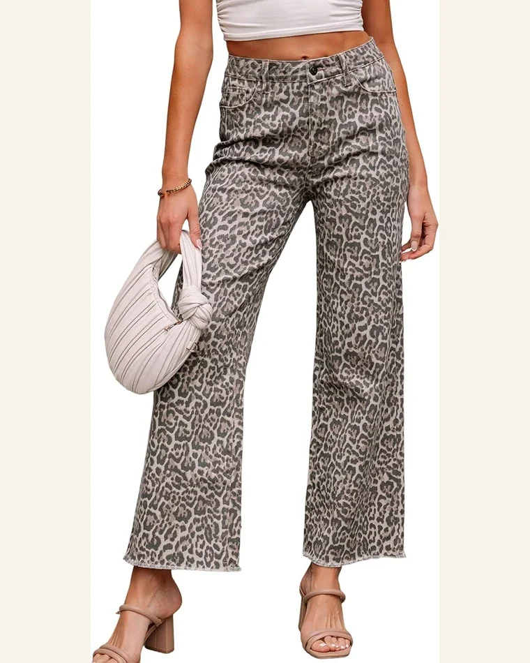 Wide Leg Jeans High Waisted Frayed Ankle Length by SELINK