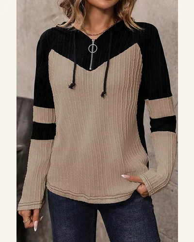 Tunic Tops Casual Parchment Textured Colorblock Long Sleeve, view 4