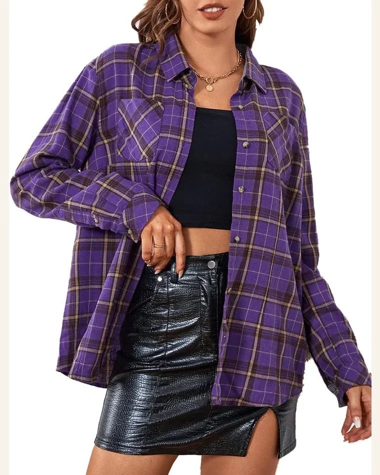 Long Sleeve Plaid Shirts Casual Oversized Button by SELINK