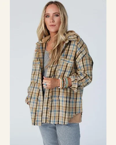 Shacket Jacket Casual Ashleigh Blue Waffle Knit Patchwork, view 4