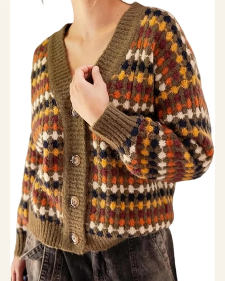 Casual Dotty Pattern Knit Button Front Sweater Cardigan by SELINK