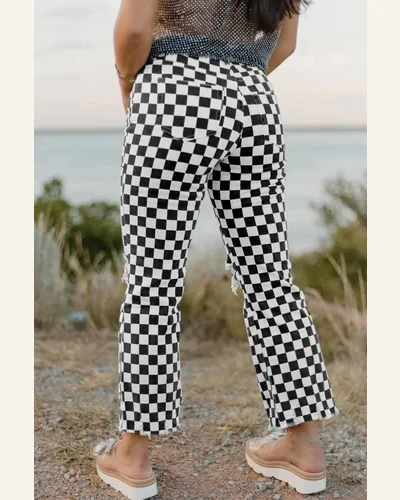 Checkerboard Distressed Cropped Jeans 10, view 2