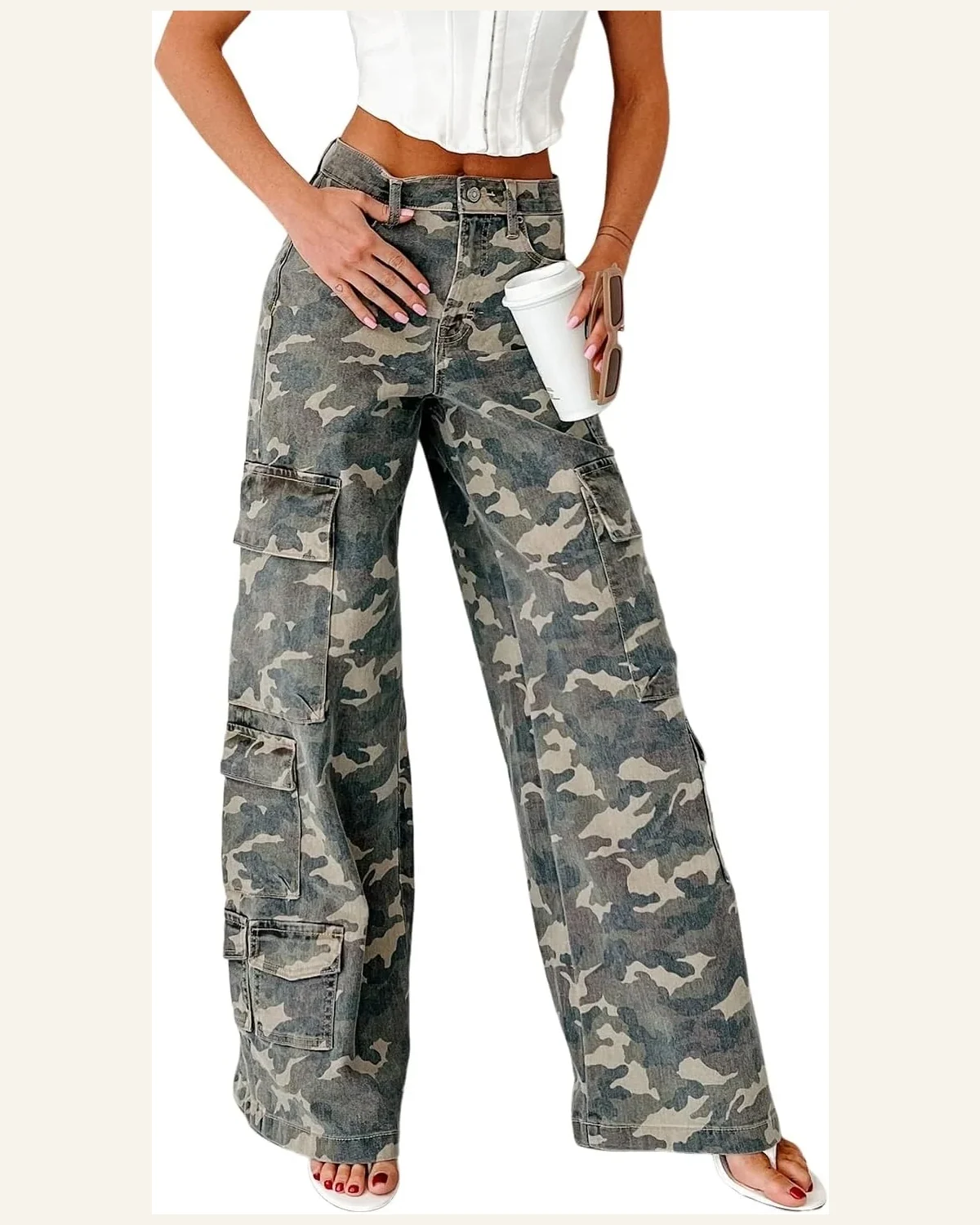 Casual High Waisted Jeans Cargo Wide Leg Loose by SELINK