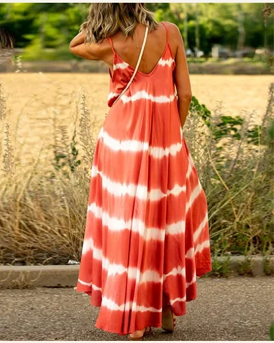Casual Tie Dye/Striped Spaghetti Strap Dress Summer Beach, view 2