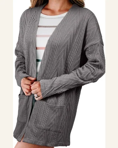 Cardigan Sweater Casual Solid Textured Open Front Cardigan, view 3