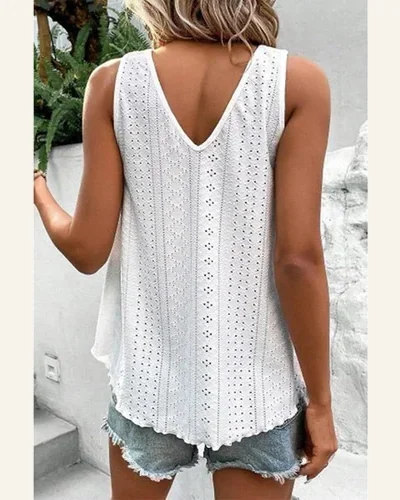 V Neck Lace Crochet Tank Tops Loose Fit, view 2