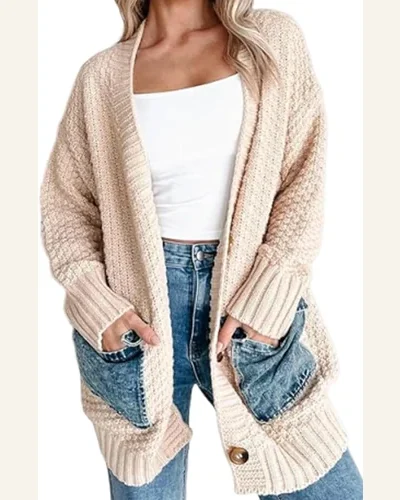 Casual Open Front Cardigan Sweater Smoke Gray Knitted, view 1