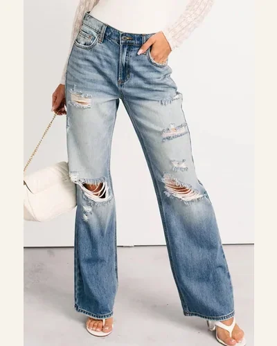 Casual Myosotis Distressed Jeans Mid Rise Sneak Peek, view 4