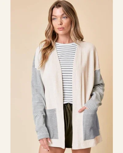 Cardigan Sweater Casual Black Stripe Colorblock Patchwork Open, view 4