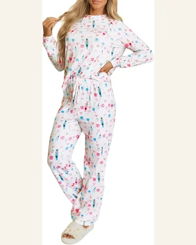 Christmas Pajamas Santa Claus Striped Print Long Sleeve Set, view 1